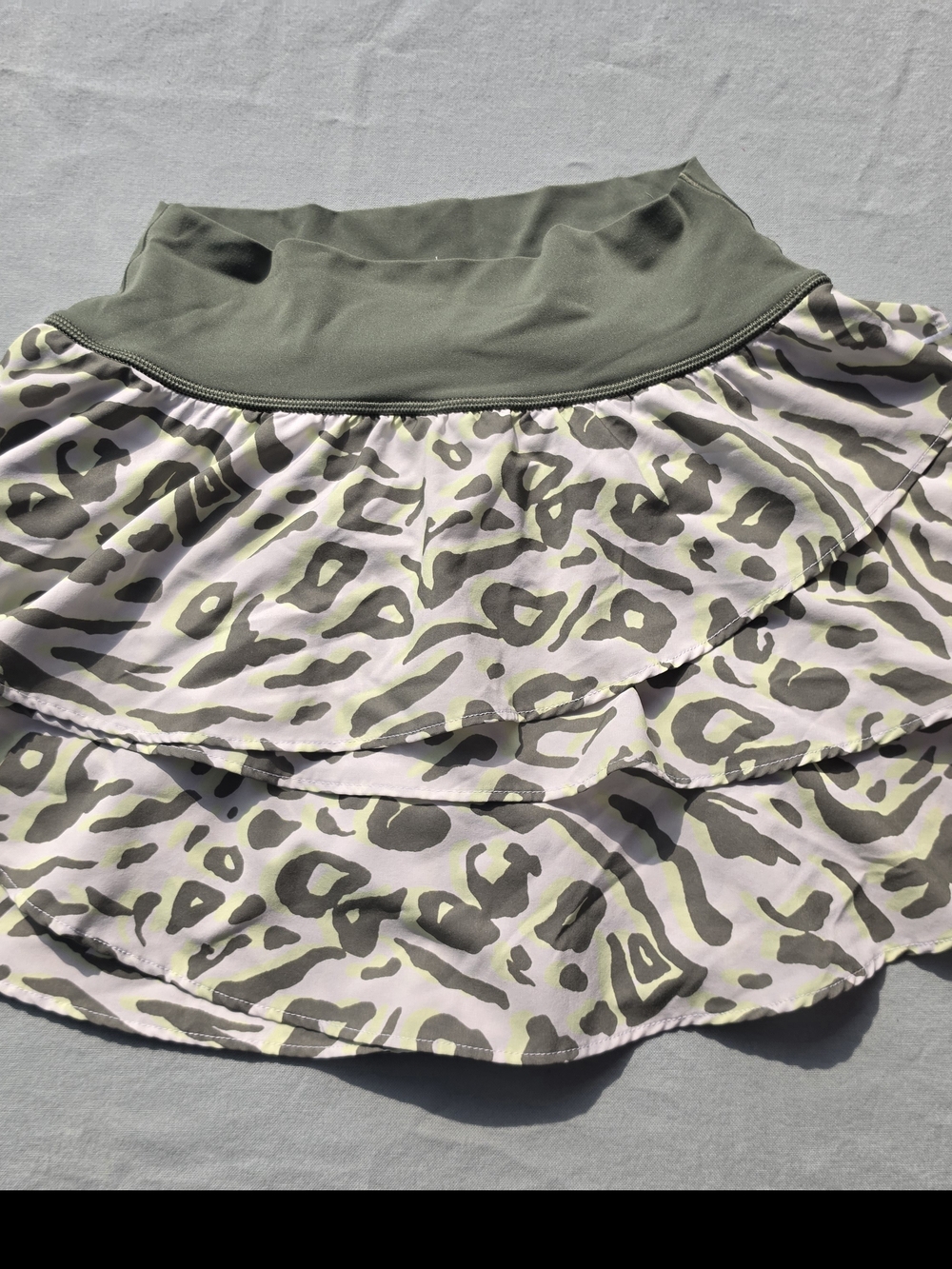 aerie Olive Green & Light Pink Animal Print Ruffle Mini Skirt